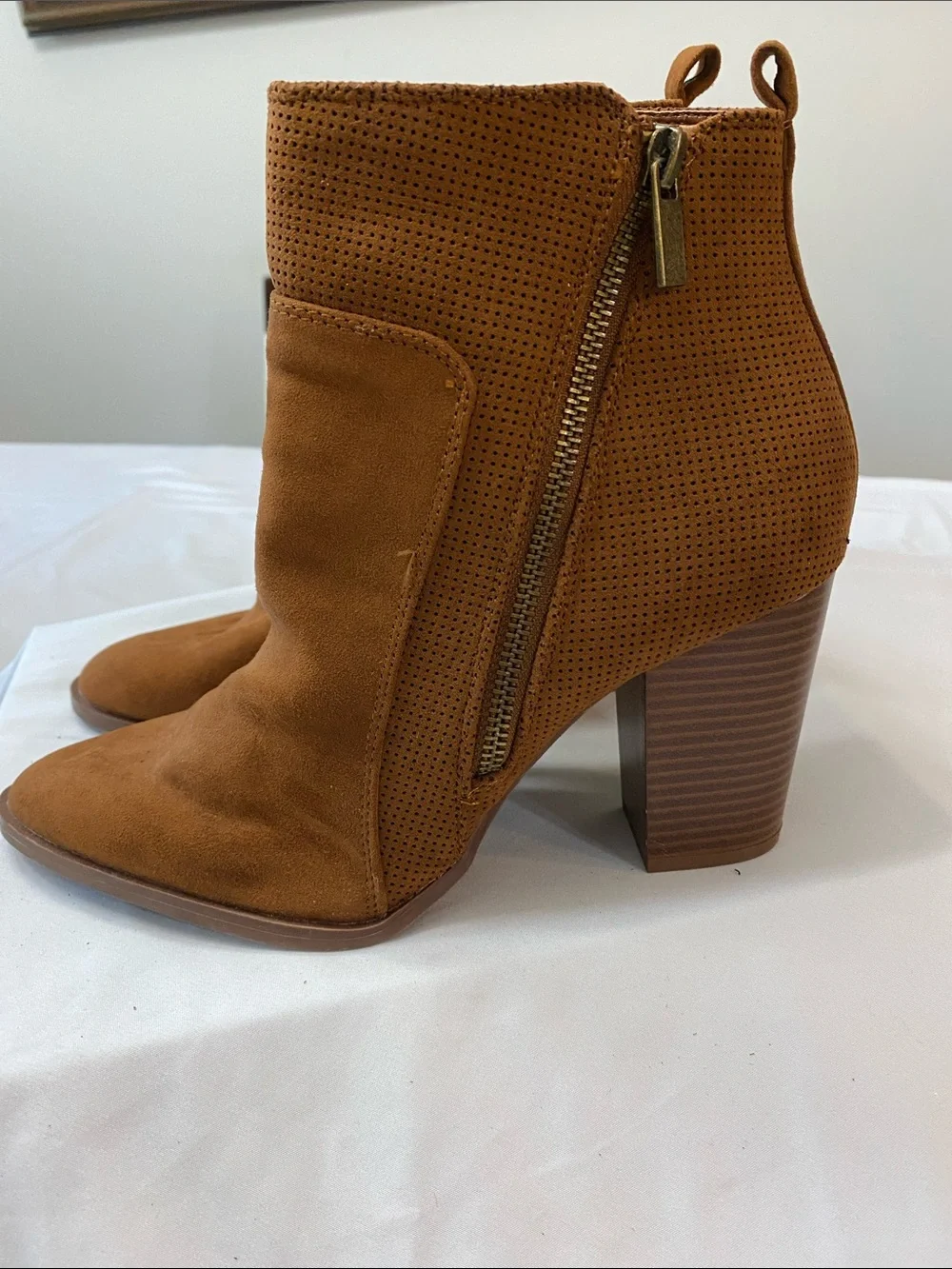 Qupid Tan Suede Wedge Ankle Booties